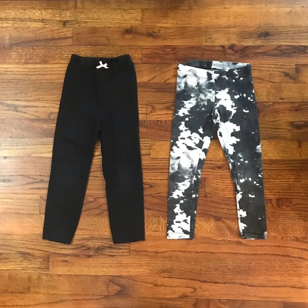 Girls Bottoms Leggings Pants 2 Pc Bundle Black / Black & White Tie Dye 4 / 5 XS